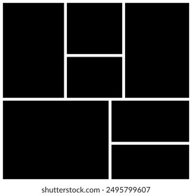 Photo collage square shape template design. Rectangle mosaic, black grid family picture album. empty moodboard grid background .