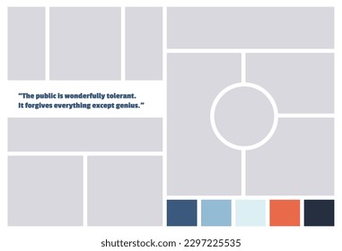 Photo collage template. Album brandboard, set portfolio images. Mood board background. Mosaic picture frame. Gallery banner. Vector illustration