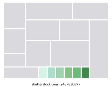 Photo collage template. Album brandboard, set portfolio images. Mood board background. Mosaic picture frame. Gallery banner. Vector illustration