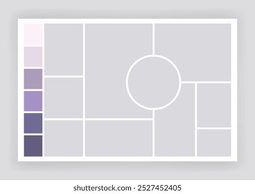 Photo collage template. Album brandboard, set portfolio images. Mood board background. Mosaic picture frame. Gallery banner. Vector illustration