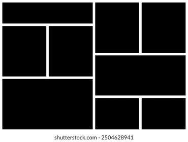 Photo collage template design for moodboard presentation on wall album black and white grid border