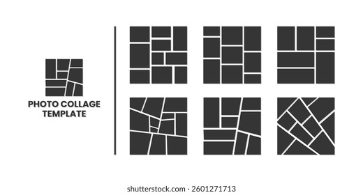 Photo collage template. Mood board layout. Mosaic pictures album grid. Moodboard background. Photomontage images. Scrapbook frames. Rectangle poster design with circle. Vector illustration