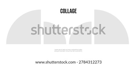 Photo collage template with panoramic layout, minimalist arch shape geometric picture frames for presentation, blank semi circle mood board design on white background, banner vector layout