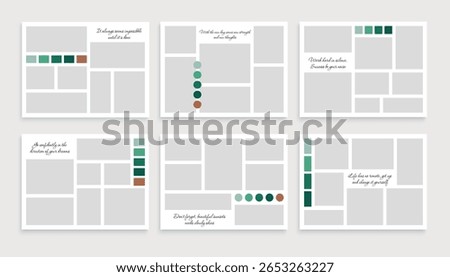 Photo collage template set. Mood board layout. Picture album grid background. Vector illustration