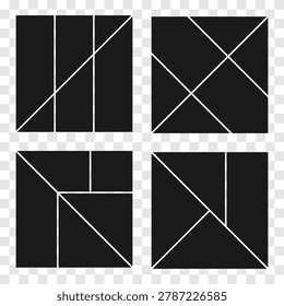 Photo collage template. Square comic panel set. Geometric scrapbook frame collection. Image composition for social media, photo album layout, comic book