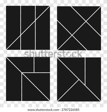 Photo collage template. Square comic panel set. Geometric scrapbook frame collection. Image composition for social media, photo album layout, comic book