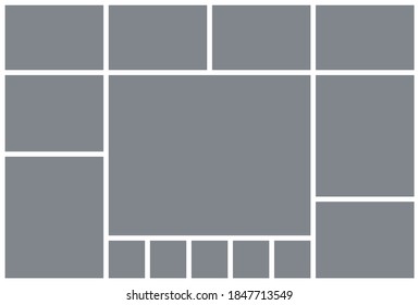 Photo collage template. Vector. Mood board. Moodboard background. Picture grid. Photography album layout.  Mosaic frame banner. Branding presentation. Horizontal design of mockup. Simple illustration.
