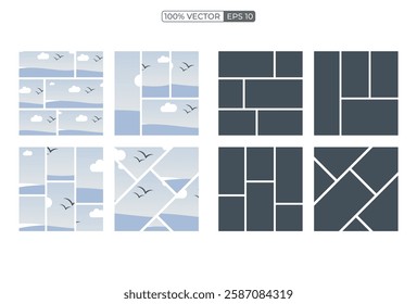 Photo collage template. Vector. Mood board. Set of picture grids. Blank moodboard background. Mosaic frame banner.  mockup design