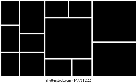 Photo collage  Template for wall gallery. Black empty photo with white border.Vector Mood Board & Branding Presentation. 