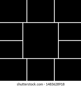 Photo collage Template for wall gallery. Black empty photo with white border. Vector Mood Board & Branding Presentation.