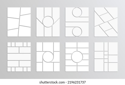 Photo Collage Templates. Moodboard Grid Set. Mosaic Pictures Frame Collection. Mood Board Layout. Album Brandboard. Gallery Banner. Portfolio Images. Abstract Forms Background. Vector Illustration