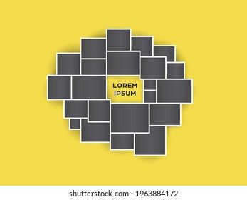 Photo collage. Vector simple geometric illustration, template on yellow background, space for text.