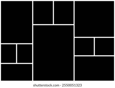 Photo collage vector template. Empty black collage for mood board  and presentation. grid mosaic pattern for picture display.