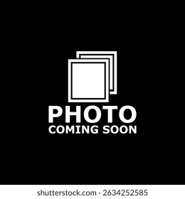 Photo coming soon icon isolated on black background