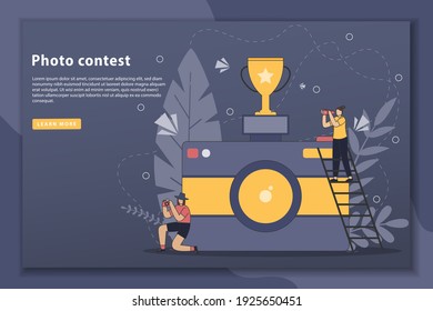 Photo Contest Vector Illustration Concept Landing Page. Web Page And Landing Page Design For Website. Photography Competition Concept For Web Banner, Website Page.Vector Flat Style Design Illustration