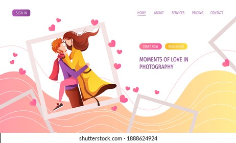 Photo with a couple in love. Valentine's day, Romantic, Love, Photographer, Photo album concept. Vector illustration for banner, website, poster, card.