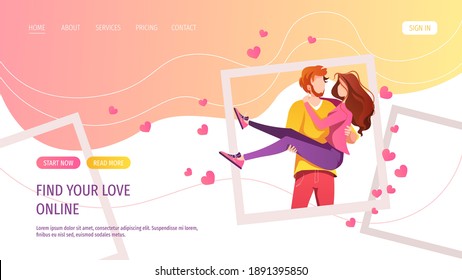 Photo with a couple in love. Valentine's day, Romantic, Love, Photographer, Photo album concept. Vector illustration for banner, website, poster, card.