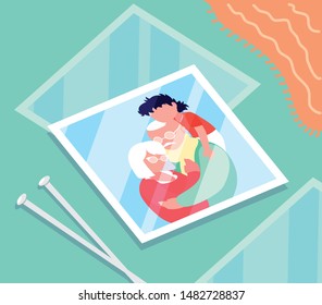 photo of cute old couple hugged with grandchild