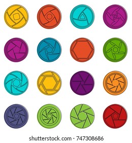 Photo diaphragm set. Outline illustration of 16 photo diaphragm vector icons set. Doodle illustration of vector icons isolated on white background for any web design