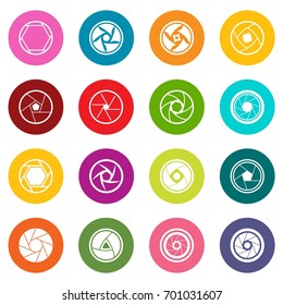 Photo diaphragm set. Simple illustration of 16 photo diaphragm vector icons many colors set isolated on white for digital marketing