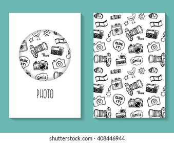 Photo doodles vector flyer, brochure, business card template