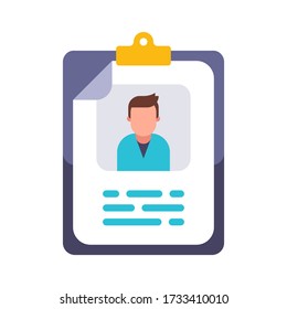 photo and dossier of a person on paper. flat vector illustration.