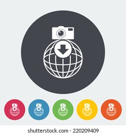 Photo download. Single flat icon on the circle. Vector illustration.