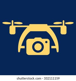 Photo Drone vector icon. Style is flat symbol, yellow color, rounded angles, blue background.