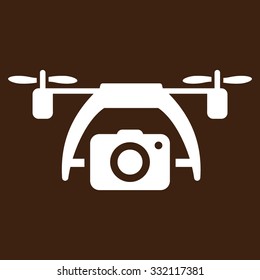 Photo Drone vector icon. Style is flat symbol, white color, rounded angles, brown background.