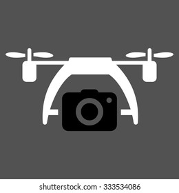 Photo Drone vector icon. Style is bicolor flat symbol, black and white colors, rounded angles, gray background.