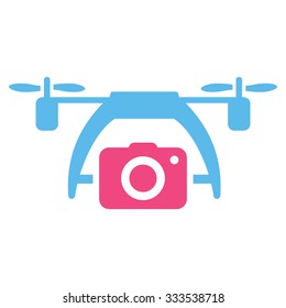 Photo Drone vector icon. Style is bicolor flat symbol, pink and blue colors, rounded angles, white background.