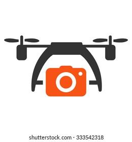 Photo Drone vector icon. Style is bicolor flat symbol, orange and gray colors, rounded angles, white background.