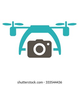 Photo Drone vector icon. Style is bicolor flat symbol, grey and cyan colors, rounded angles, white background.