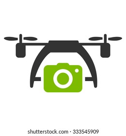 Photo Drone vector icon. Style is bicolor flat symbol, eco green and gray colors, rounded angles, white background.