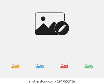 Photo edit icon.  Image edit icon. Picture edit icon. Photo image edit sign. Vector illustration icon. Set of colorful flat design