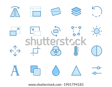 Photo edit line icon set. Flip, crop image, color filter, adjust effects, contrast minimal vector illustration. Simple outline signs for photography application. Blue color, Editable Stroke.