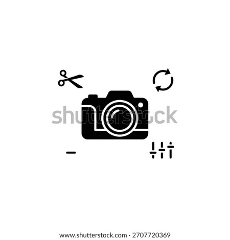Photo Editing Camera Icon. Camera with Edit Tools. Image Editing Symbol.