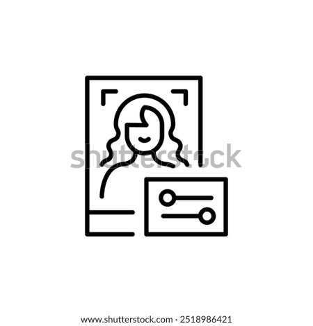 Photo editing icon. Minimalist vector illustration of a portrait photo with editing sliders, representing image enhancement, photography, and digital retouching