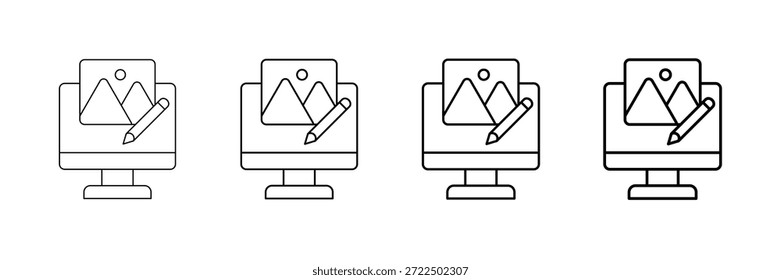 Conjunto de Vectores de iconos de edición de fotos en diferentes estilos de línea de trazo