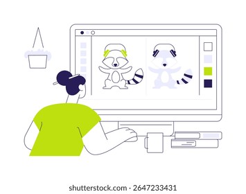 Software de edição de fotos conceito abstrato vetor ilustração. Retoucher profissional usando aplicativo de edição de fotos no laptop, tecnologia de TI, metáfora abstrata de software de processamento de imagem profissional.
