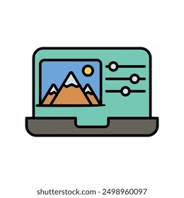 Icono de software de edición de fotos con fondo blanco Vector Ilustración de stock