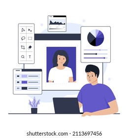 Concepto de diseño de ilustración de software de edición fotográfica. Ilustración de sitios web, páginas de aterrizaje, aplicaciones móviles, carteles y banners