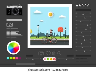 Photo Editing Software Screen. Abstract Vector Application for Photographers to Edit Pictures.