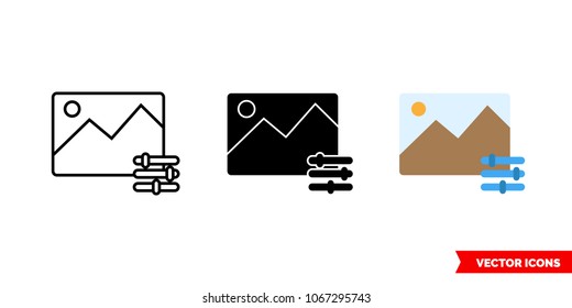 Photo editor icon of 3 types: color, black and white, outline. Isolated vector sign symbol.