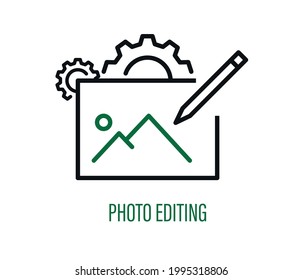 Icono del editor de fotos. Símbolo vectorial aislado. Aplicación fotográfica, concepto de imágenes. Elementos gráficos modernos de diseño plano.
