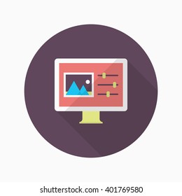 Photo editor icon , Vector flat long shadow design.