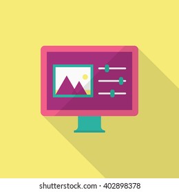 Photo editor icon , Vector flat long shadow design.