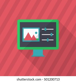 Photo editor icon , Vector flat long shadow design.
