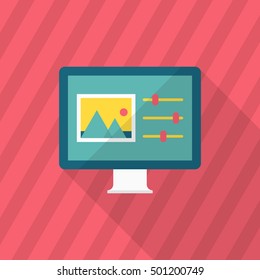 Photo editor icon , Vector flat long shadow design.