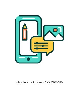 Photo editor mobile application in smartphone color line icon. Pictogram for web page, mobile app, promo. UI UX GUI design element. Editable stroke